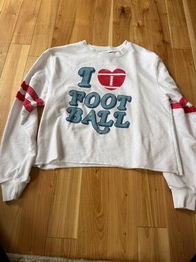 Modern Lux White Long Sleeve "I ❤️ Football" Graphic Tee with Red Accents
